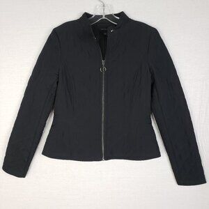 Ann Taylor Quilted Moto Jacket Short Coat Zip Peplum Black Lightweight size 2